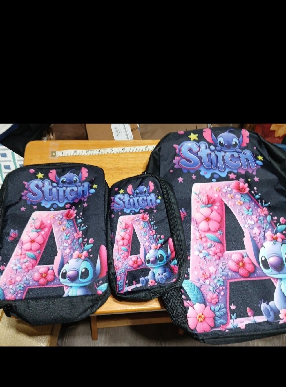 Stitch Kids Backpack and Accessories Set - Pink & Black